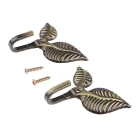 Hicello 653334418517 2pcs Curtain Tieback Hooks Multifunctional Wall Hook Bronze Vintage Leaf Design