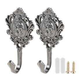 Hicello Bh005 2pcs Wall Hooks Black Pattern Carved Vintage Drapery Clothes Key Hook Bathroo