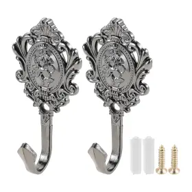 Bh005 Hicello 2pcs Wall Hooks Black Pattern Carved Vintage Drapery Clothes Key Hook Bathroo
