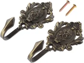 Sz070030012632rk-2 Hicello 2pcs Curtain Tiebacks Hook Vintage Bronze Rose Pattern Carved Wall Hooks Key Hoo