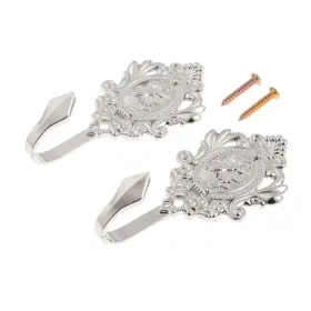 Sz070030012632rk-3 Hicello 2pcs Wall Hooks Silver Rose Pattern Carved Vintage Drapery Clothes Key Hook B