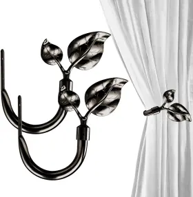 Hikmlk 445005845820 Leaf Shaped Curtain Holdbacks 2pcs Handmade Metal Side Holders For Wall
