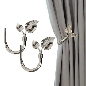 Hikmlk 732688877987 Bright Nickel Leaf Shaped Curtain Holdbacks 2pcs Handmade Metal Side