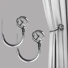 Hikmlk 732688878038 Twisted Cage Curtain Holdbacks 2pcs Handmade Matt Sliver Curves Metal Curtai