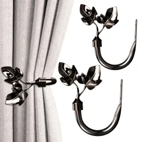 Hikmlk 768904516286 Electroplated Mirror Black Leaf Curtain Holdbacks 2pcs Handmade Metal C