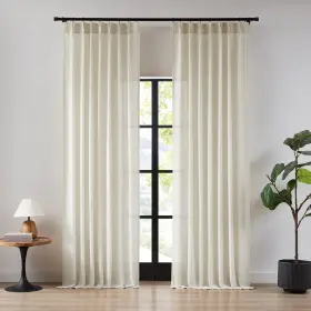 H-001 Hillcrest 112 Inches Natural Pinch Pleated Semi Sheer Curtains Linen Blend Light Filter