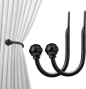 Hion 313036030072 Curtain Holdbacks Black 2pcs Tiebacks Wall Mounted Hooks H