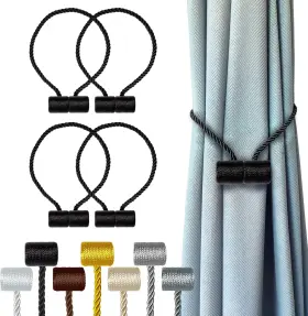 Hion 445018146181 Magnetic Curtain Tiebacks Black 4 Pack Buckles Holdbacks