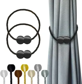 Hion 711181499377 Magnetic Curtain Tiebacks Black 2pcs Buckles Holdbacks Ho