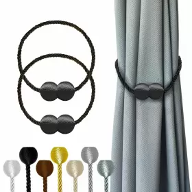 Hion 797447558842 Magnetic Curtain Tiebacks Black 2pcs Buckles Holdbacks Hold