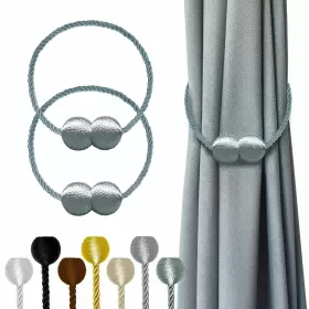 Hion 797447558903 Magnetic Curtain Tiebacks Gray Blue 2 Pack Buckles Hold