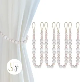 Washed-4 Hion 4 Pcs Boho Curtain Tiebacks Wood Beads Holdbacks Outdoor Farmhouse