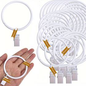 Hisxus 704090481618 40 Pcs White 2inch Curtain Rings With Clips For Rods Metal Decorativ