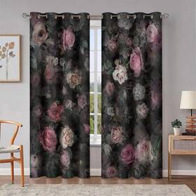 Hiysmt Hi028yl Black Pink Rose Floral Blackout Curtains For Bedroom 5284inch Gothic Chic Ros
