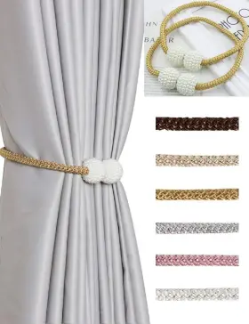 Hohnh 736952315199 Gold 4 Magnetic Curtain Tiebacks- Clips Decorative Rope Holdbacks Drapery Ti