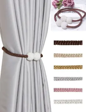 Hohnh 736952315236 Brown 4 Magnetic Curtain Tiebacks- Clips Decorative Rope Holdbacks Drapery T