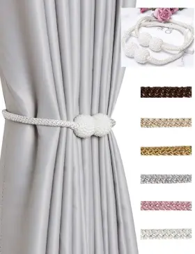 Hohnh 736952315243 White 2 Magnetic Curtain Tiebacks- Clips Decorative Rope Holdbacks Drapery T