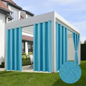 Hwzjbdhcl-4p-5495-teal Holidayideas 4 Panels Flax Linen Outdoor Curtains For Patio Waterproof Curtai