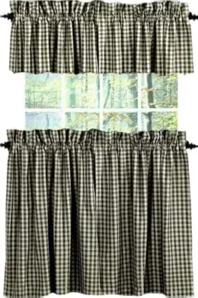 T3100011 Home Collections By Raghu Heritage House Check Black And Nutmeg 72 Inch X 36 Lined Cotton Curtain Tiers