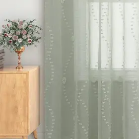 Green-52x96 Home Sage Green Semi Sheer Curtains 96in 2 Panels Grommet Boho Window Drapes Living