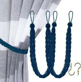 2p-braid-navy Home Queen Hand Braided Curtain Tie Back Buckle Holdback 2 Pack Navy