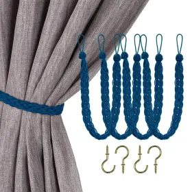 4p-braid-navy Home Queen Hand Braided Curtain Tieback Buckle Drapery Tie Back 4 Rope Belt Cu