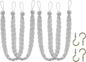 4p-braid-silver Home Queen Hand Braided Curtain Tie Back Buckle Holdback 4 Pack Silver