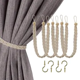 4p-braid-taupe Home Queen Hand Braided Curtain Tie Back Buckle Holdback Drapery Tiebacks 4 Rope Belt