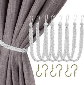 6p-braid-silver Home Queen Hand Braided Curtain Tie Back Buckle Holdback 6 Pack Silver