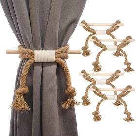 Home Queen Cx-hdmm-4p-linen-ivory Boho Curtain Tiebacks With Wooden Stick Handcrafted Cotton And Linen Bow Tie