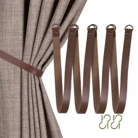 Hq-4p-pu-chocolate Home Queen Leather Curtain Tie Backs Attach To Wall Outdoor Drape Holder Holdbacks Tieb