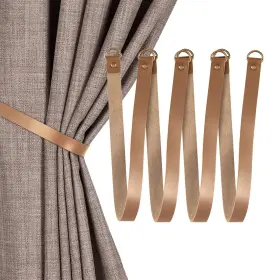 Hq-4p-pu-taupe Home Queen Curtain Rope Tiebacks Leather Imitation Pu Holdbacks For Drapes With 4 Metal