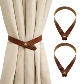 Home Queen Pu-nk-2p-chocolate Pu Leather Curtain Tiebacks Modern Faux Straps With Adjustab