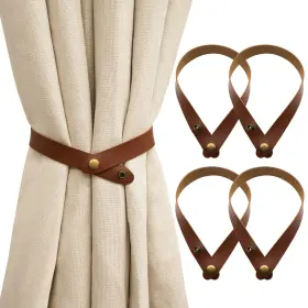 Pu-nk-4p-chocolate Home Queen Pu Leather Curtain Tiebacks Modern Faux Straps Wi