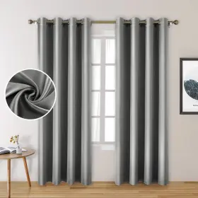 D01v355 Homeideas 2 Panels Silver Grey Faux Silk Blackout Curtains 52 X 84 Inch Room