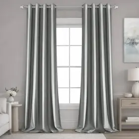 D01v356b Homeideas 2 Panels Silver Grey Faux Silk Blackout Luxury Curtains 52 X 84 Inch