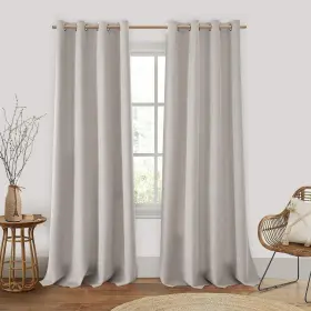 Ht01v390ok-08 Homeideas 100% Blackout Curtains 2 Panels Natural Linen Room Darkening Curtai