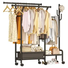 Homeiju 721691278621 Heavy Duty Clothes Rack Load 500lbs Three Rods Clothing Racks For Ha