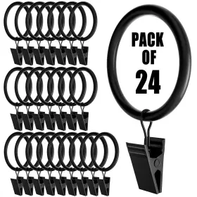 Hohkht0133 Homyplaza 24 Pack Black Curtain Rings With Clips Hooks For Hanging Heavy Duty