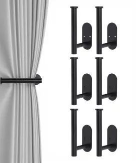 Hoousuper 707091920032 6pcs Black Stainless Steel Curtain Tiebacks Wall Mounted Holders Tie