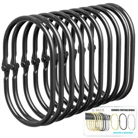 Curtianhook-1 Hornypoot 12 Pack Black Shower Curtain Hooks Gold Rings Brushed Nickel S