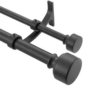 Hosmile Hos-mbdcr-001 Matte Black Double Curtain Rods 48-84 Inch Decorative Drapery Rod Wit