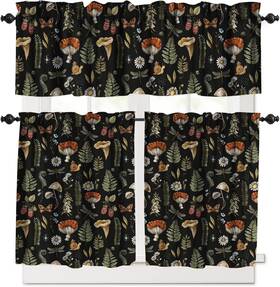 Hrozino 656935996837 Mushroom Kitchen Window Curtains And Valance 3 Pieces Set Vintage Woodland Pl