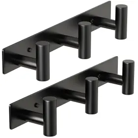 Hu049-2b3 Hufeeoh 2 Pack Coat Hooks Wall Mount Black T Shaped 3 Sta Inch