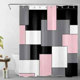 Yl30515w Hvest Modern Pink Shower Curtain With Hooks Grey Black And White Abstract Ge