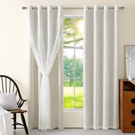 Hynathi 653998677886 Pack Of 2 Blackout Double Layered Curtains With Sheer Overlay And Semi Floral