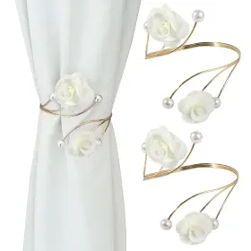Hyurewf 753495309058 2 Pack Handmade Red Rose With Pearls Curtain Tiebacks Gold Finish Boho Styl