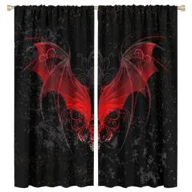 Hzohnago 765406999827 Gothic Curtains Red Bat Pattern Blackout Print Rod Pocket Window Drapes For B