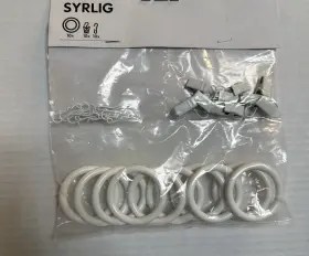 502.172.38 Ikea Syrlig 1 Inch Curtain Ring Set 10-pack With Hooks And Clips White New Nip