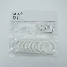 502.173.38 Ikea Syrlig 1 Inch Curtain Ring Set 10-pack With Hooks And Clips White New Nip